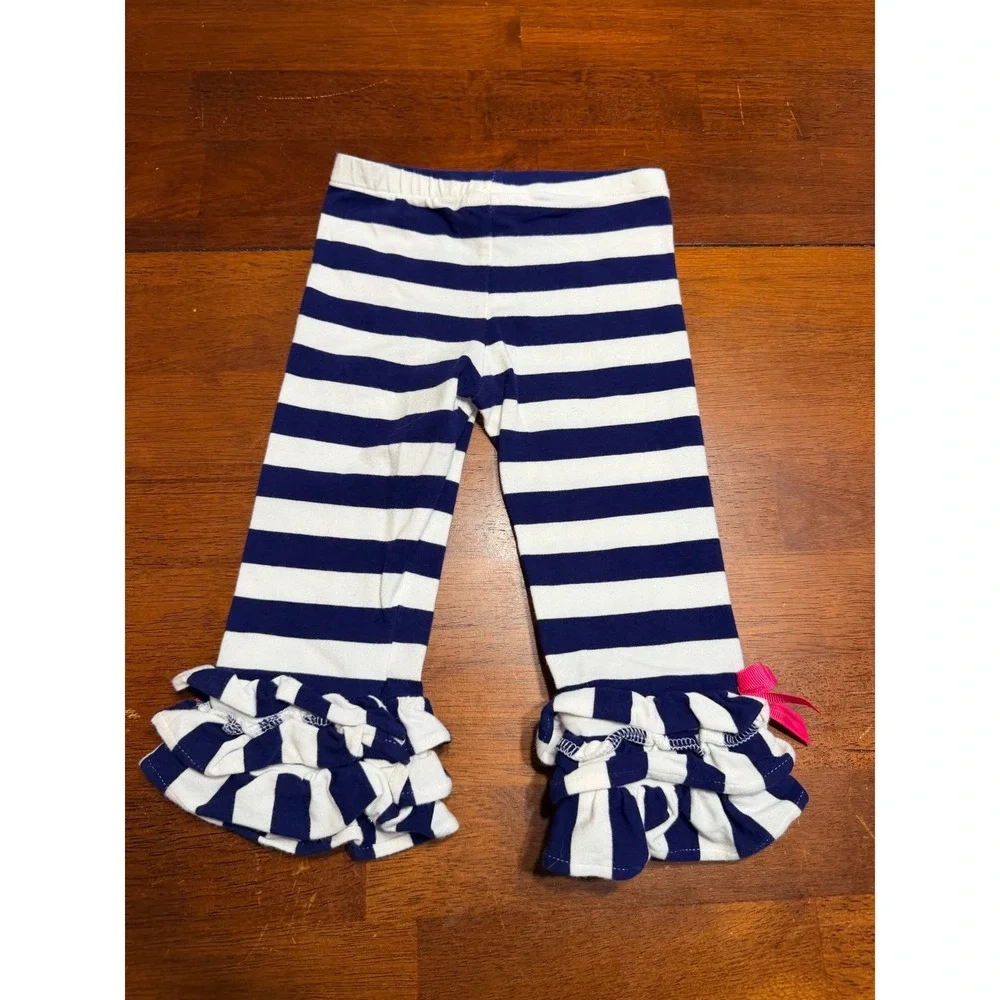 Counting Daisies Girls Dress Pants Set 12M Navy Pink Floral Stripe Ruffle